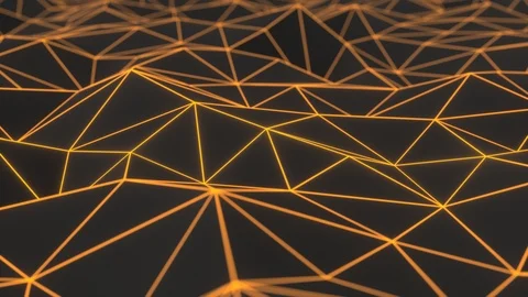 Dark low poly displaced surface with orange glowing lines Stock Footage 114052958