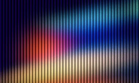 Dark luminous wave illusion with glowing fluted stripes and spectrum gradient Stock Illustration