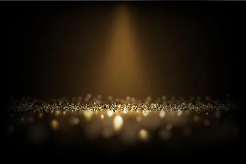 Dark luxury background. Vector shiny golden texture under light beam. Illustrazione stock