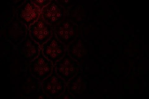 Dark luxury damask pattern background with deep red floral ornament illumin.. Stock Photos