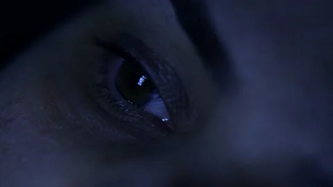 Dark Macro Close Up Of Human Eye Watching Screen 4K Vídeo Stock 153177932