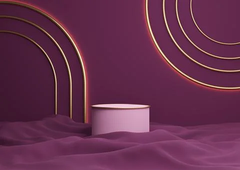 Dark magenta, purple 3D rendering luxurious product display cylinder podium o Stock Illustration