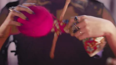 Dark magic voodoo witch performing ritual and casting spell piercing doll with Vídeo Stock 143510554