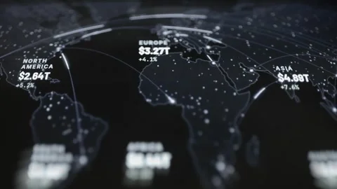 Dark map labels North America with 2.64 trillion dollars Stock Footage 343352669