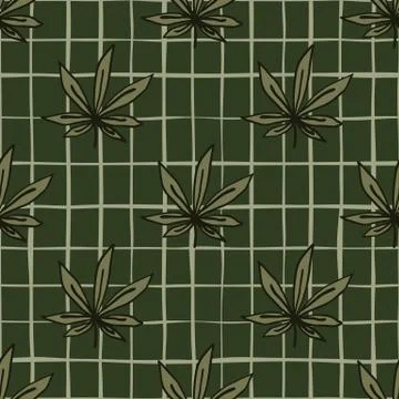 Dark marijuana seamless botanic pattern. Sheet contoured leafs and background Illustrazione stock