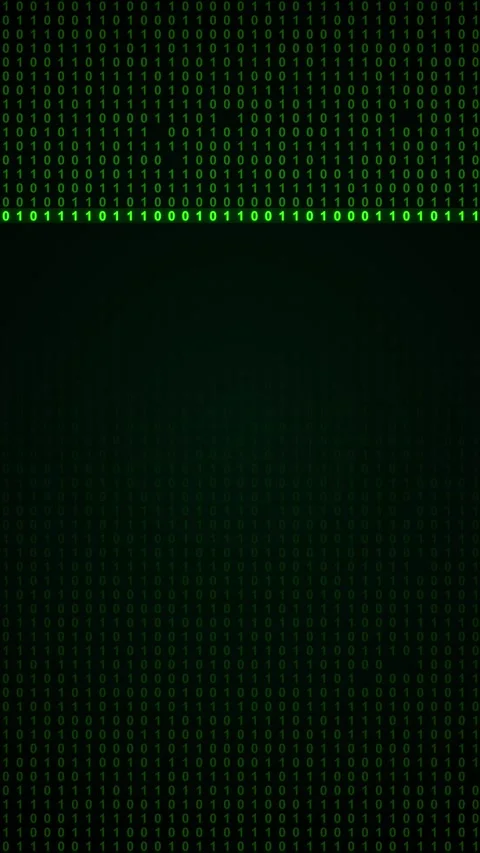 Dark matrix binary code wall green rows of zero one data, blank center area, and Stock Footage 334124988