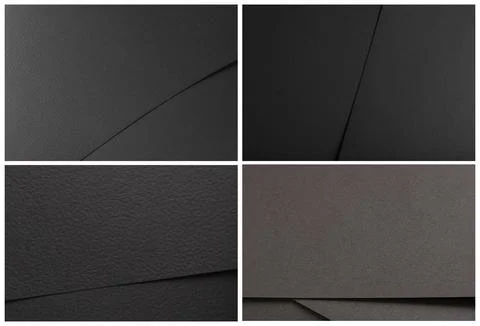 Dark matte paper set with mixed smooth and grainy textures, clean geometric Stock Photos