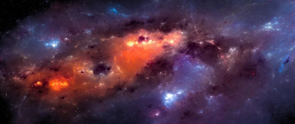 Dark matter in nebula at interstellar space widescreen background Stock Illustration