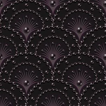 Dark mauve pattern with fan shaped grid, pearls Stock Illustration