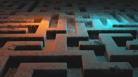 Dark maze with light , game concept, grunge wall labyrinth, abstract geometri Stock Illustration