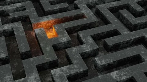 Dark maze with light game concept, grunge wall labyrinth, abstract geometric Stock Illustration