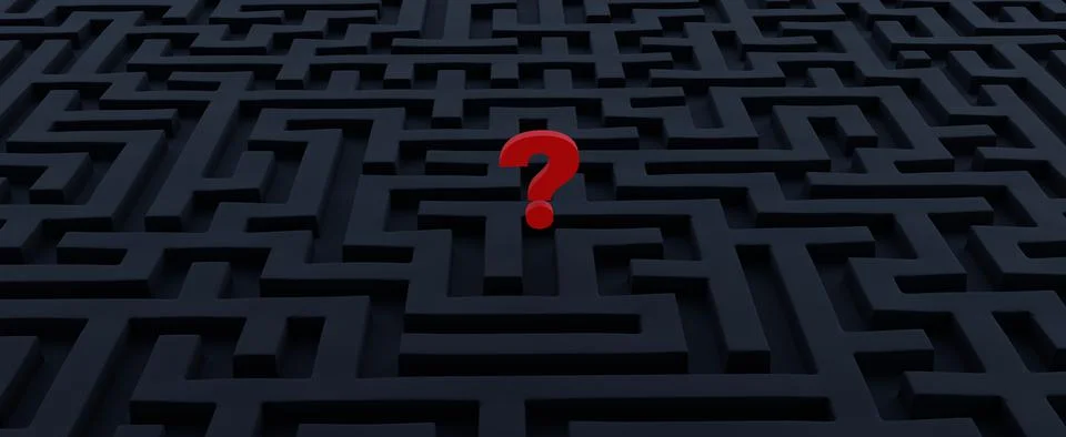 Dark maze with red question mark Stock Illustration