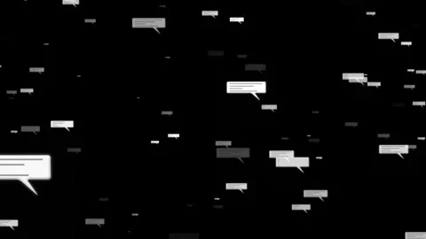 Dark messaging icons motion visual floating speech bubbles, soft grayscale depth Stock Footage 340479564
