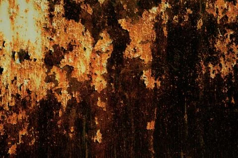 Dark metal background with rust. Rusty peeling paint on the garage door close Stock Photos