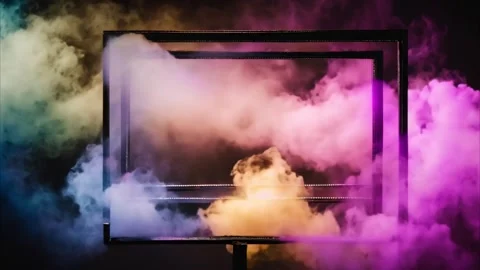 Dark, metal, rectangular frames and slowly moving colored smoke on a dark b.. Vídeos de archivo 273953874