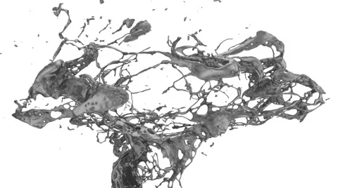 Dark metal splashes in slow motion - on white, alpha channel included (FULL HD) Video stock 53078825