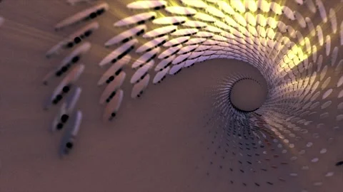 Dark metallic 3d vortex tunnel with glowing golden discs Stock Footage 346526073