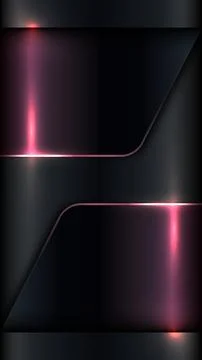 Dark metallic abstract background with glowing pink neon lines and layered .. Illustrazione stock