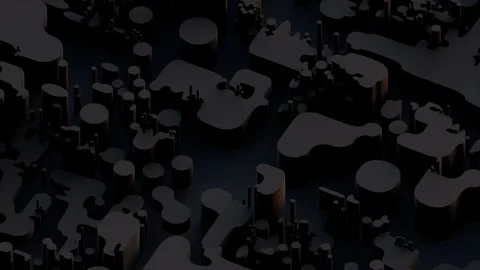 A dark, minimalist background featuring layered, interlocking abstract shapes in Stock Footage 340237861