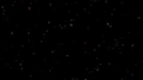 A dark, minimalist background filled with floating, colorful circular rings and Stock Footage 346292263
