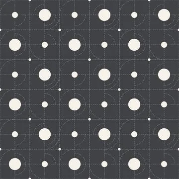 Dark Minimalist Geomatics Seamless Pattern with Polka Dots and Curved Dashe.. Stockillustratie