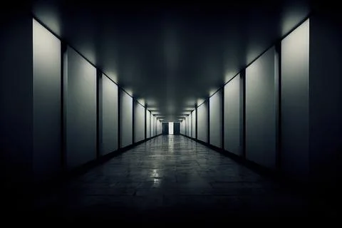 Dark minimalistic corridor perspective view. Digital illustration Stock Illustration