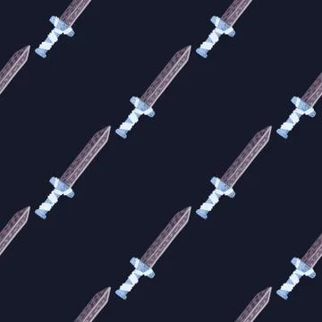 Dark minimalistic seamless pattern with simple sword ornament. Black backgrou Stock Illustration