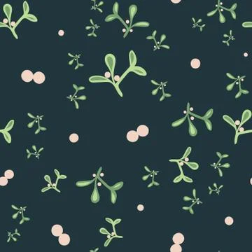 Dark mistletoe christmas seamless vector pattern Stock Illustration