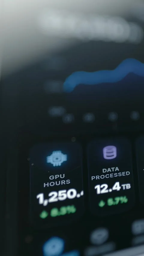 Dark Mobile AI Cost Dashboard With Glowing Data And Database Icons 4K 库存影片 341347288