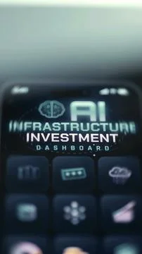Dark mobile layout with server, GPU, cloud, database and network buttons Fotos Stock