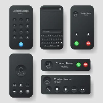 Dark Mobile UI Kit Smartphone Interface Buttons And Call Screens Ilustración de archivo