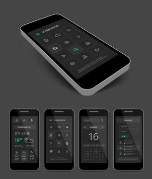 Dark mobile user aplication interface template with green イラスト素材