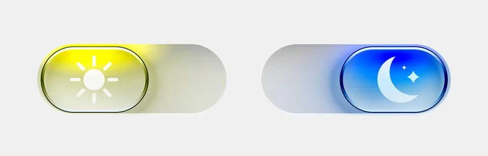 Dark mode and light mode. Modern liquid glass button set. Material design. Day Stock Illustration