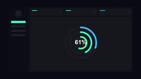 Dark mode dashboard with concentric neon radial progress rings, neon green neon Vidéo 341496531