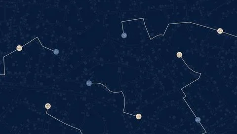 Dark Mode Digital City Map with Logistics Tracking Icons Stock-Illustration