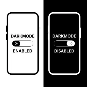 Dark mode enabled and disabled switch white icon on black and white backgroun Stock Illustration