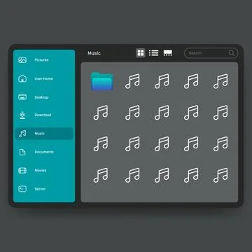 Dark Mode File Manager UI Music Folder View Interface Stock Illustration