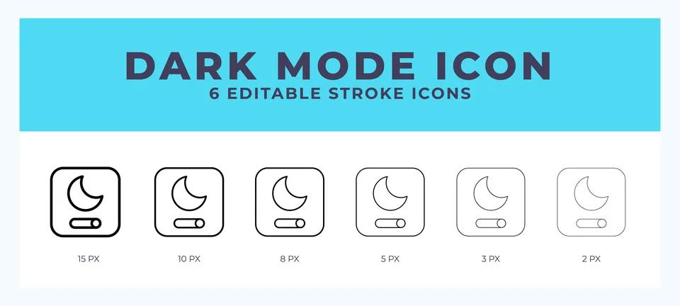 Dark mode icon set with different stroke. Vector illustration with editable.. Stock Illustration