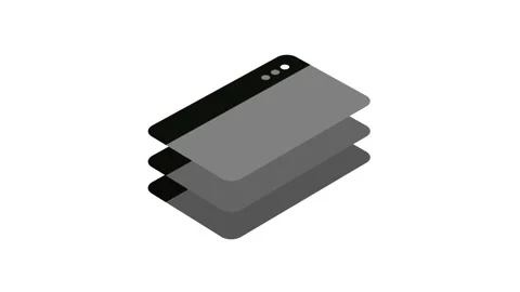 Dark mode phone animation with grayscale stacked windows. Looping motion on Stock Footage 310751803