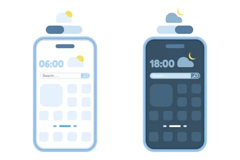 Dark mode vs light mode app settings illustration Stockillustratie