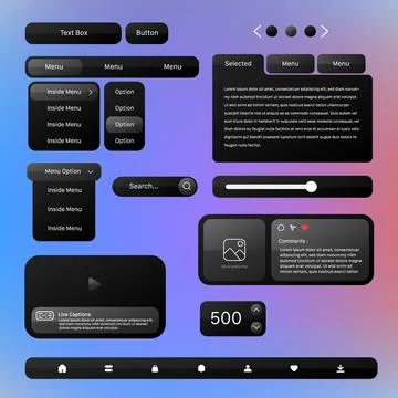 Dark Mode Web UI Kit with Elegant Interface Elements Illustrazione stock
