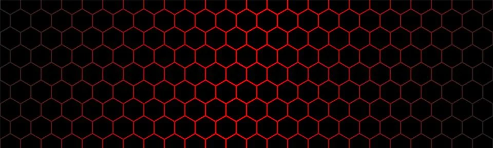 Dark modern technology header with red hexagon mesh. Abstract metal texture Illustrazione stock