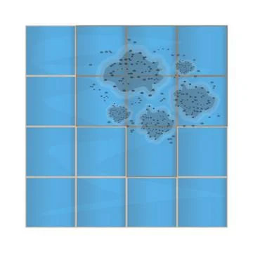 Dark mold on ceramic tile in bathroom. Stains on the wall. Stock Illustration