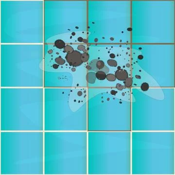 Dark mold on ceramic tile in bathroom, walls, ceiling and bath. Stock Illustration