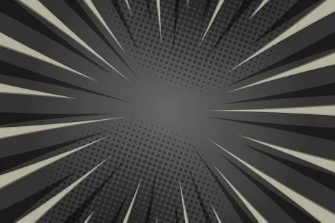 Dark Monochrome Comic Background with Black and Gray Speed Rays and Halfton.. Stock Illustration