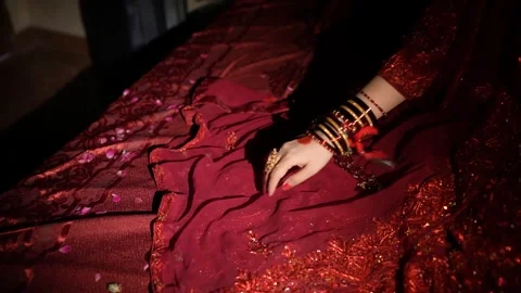 Dark Mood Bride Single Hand Wedding Bed Shot Stock Footage 337371672