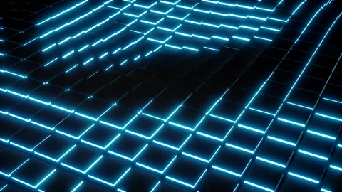 Dark mood seamless square tiles pattern with glowing neon lights Stock Footage 247334952