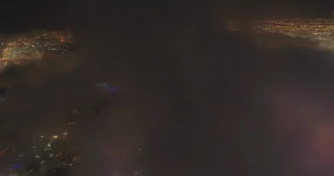 Dark Moody Clouds surround Downtown Los Angeles City Aerial Fog Stock Footage 88161678