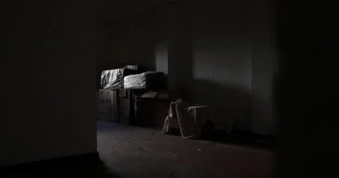 Dark moody corridor with boxes Stock Footage 58860033