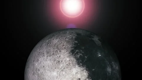 Dark moon or planet in space with a bright glowing light above it on a blac.. Stock Footage 337080292